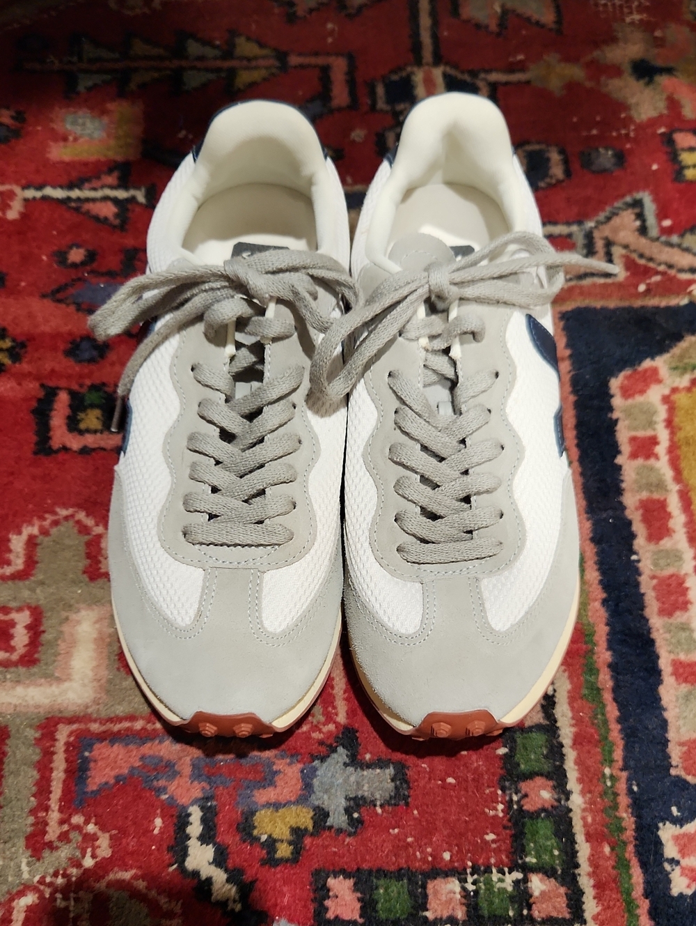 Veja White Sneakers with Gray Laces and Navy Logo